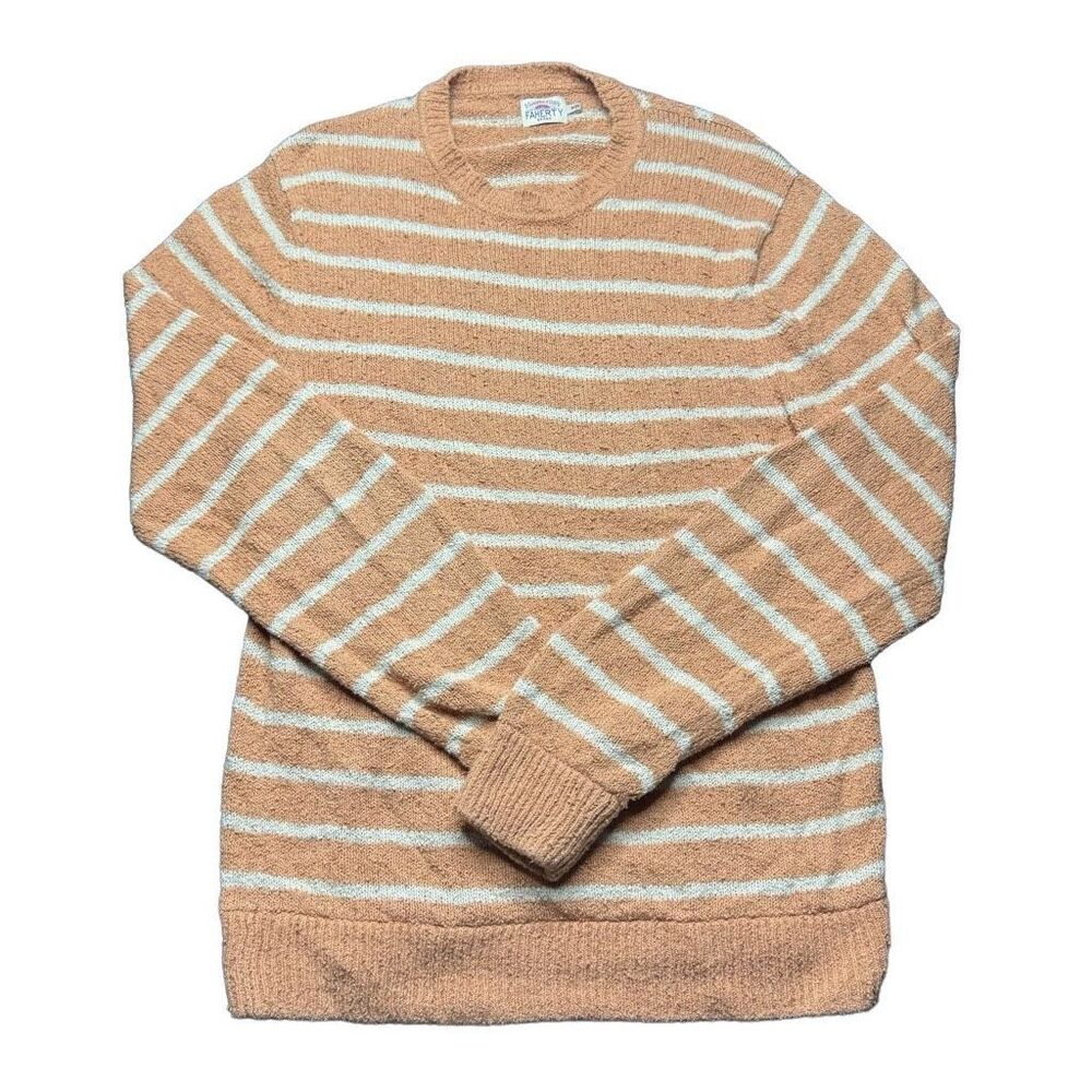 Faherty Organic Cotton Womens M Knit Long Sleeve Sweater Clay White Striped
